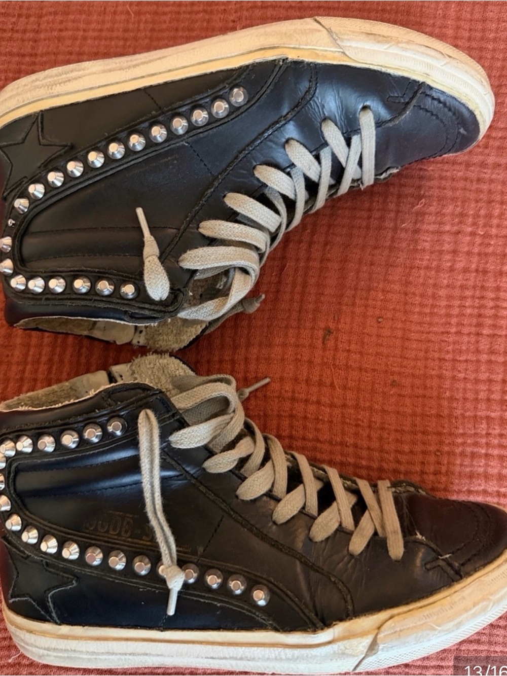 Golden Goose Black Studded High-Top Sneakers with Cream Laces